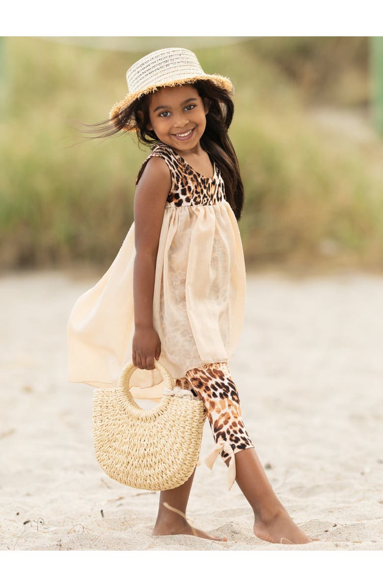 Mia Belle Girls Girls Fierce Confidence Hi-Lo Tunic and Leopard Legging Set, Alternate, color, Beige