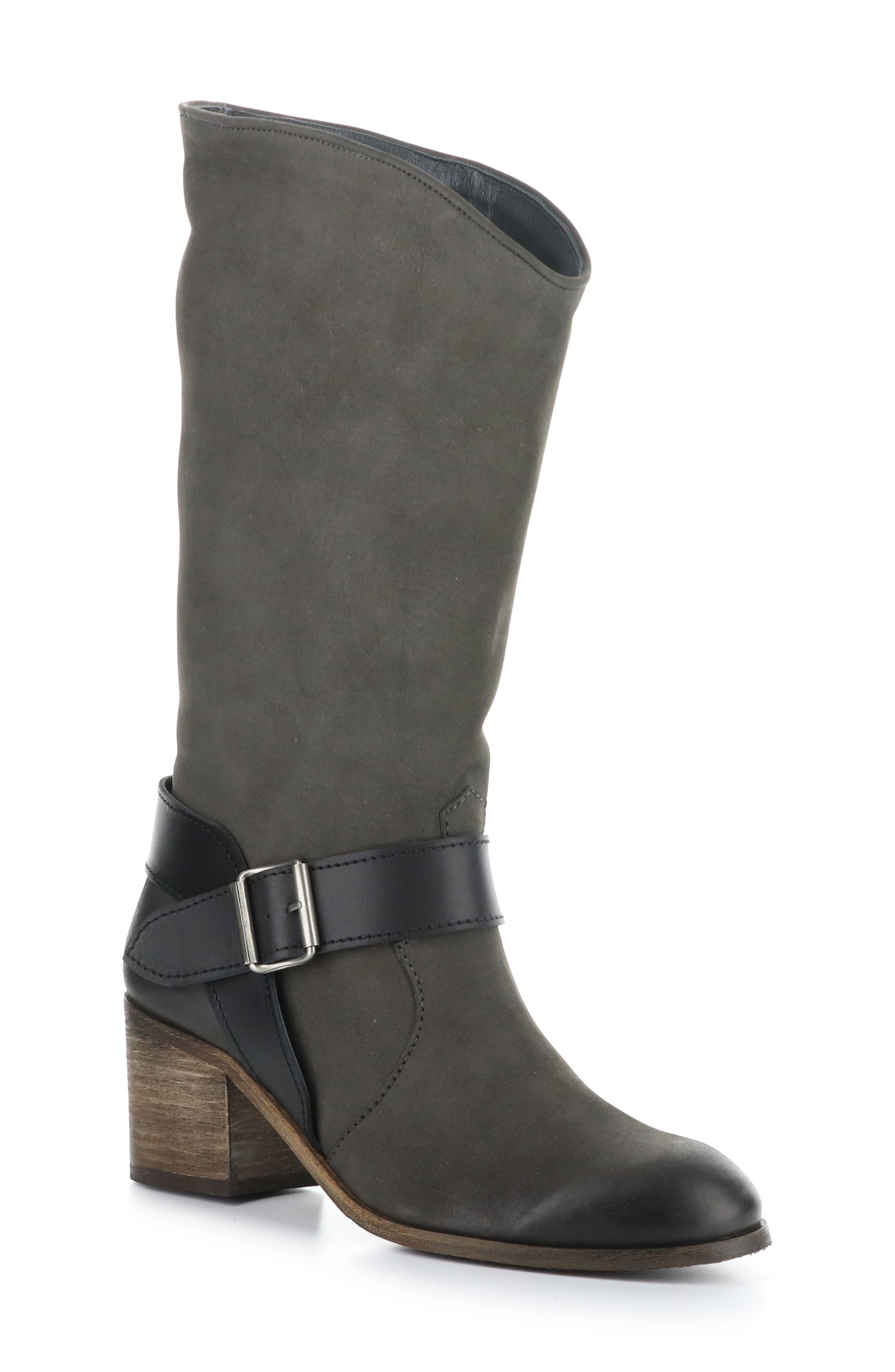 Fly London Harness Belt Block Heel Boot, Main, color, 002 Grey/ Black Oil Nobuck