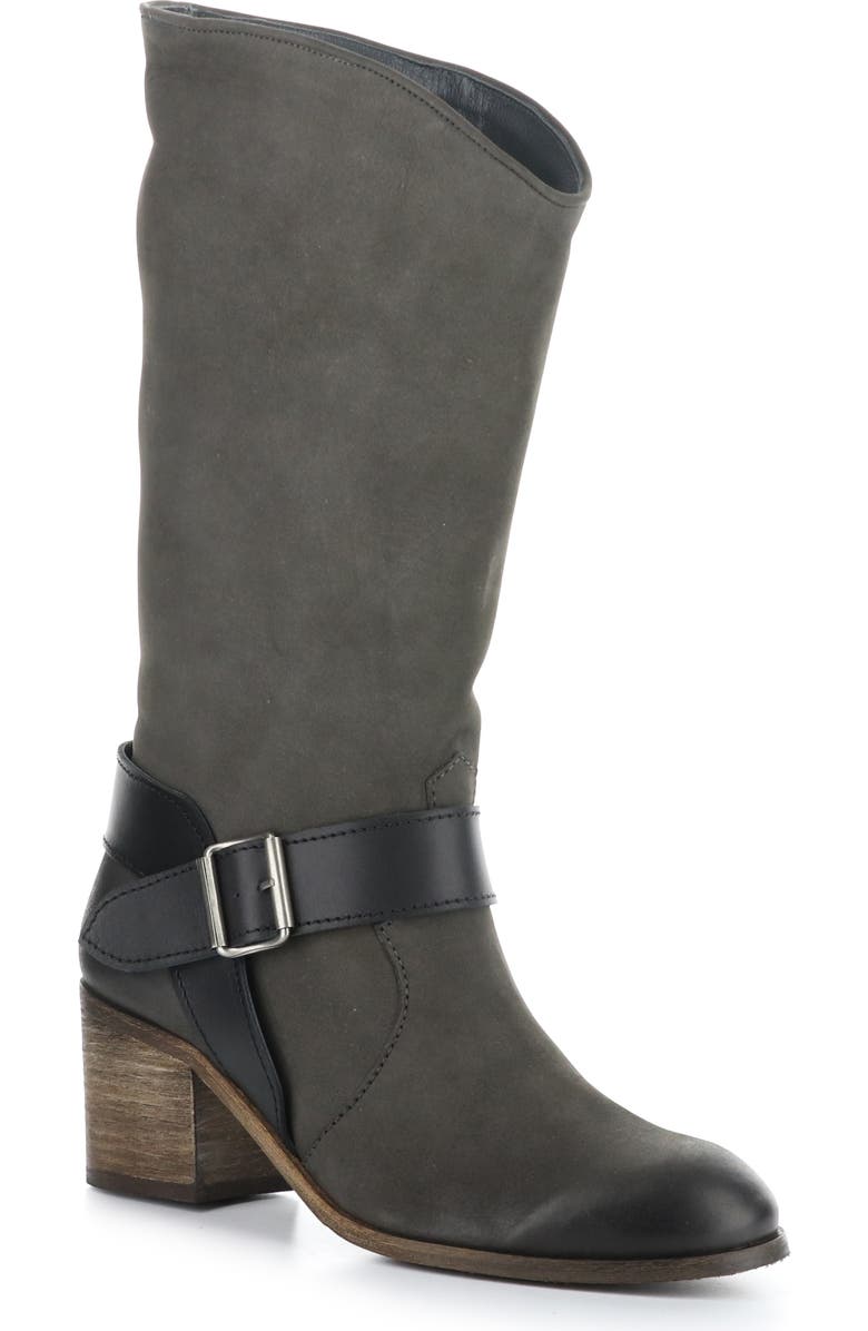 Fly London Harness Belt Block Heel Boot, Main, color, 002 Grey/ Black Oil Nobuck