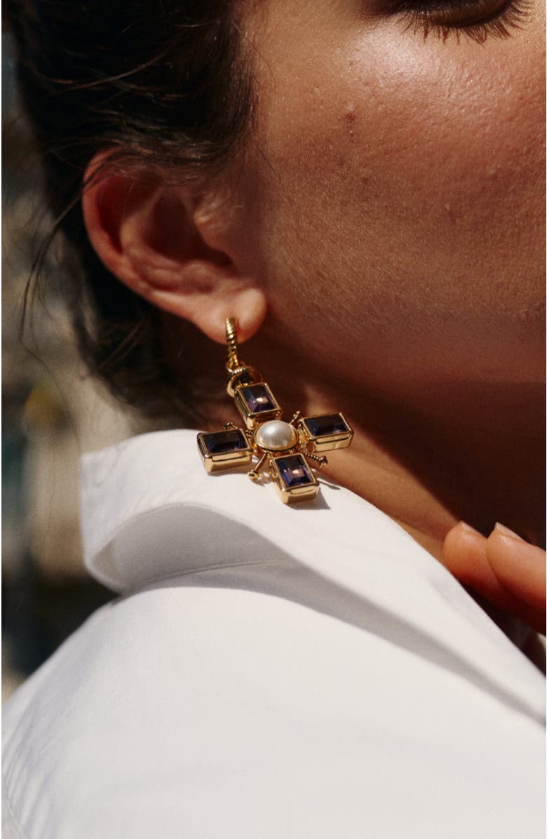 RC RETRO CHIC Byzantine Cross Earrings, Alternate, color, Purple & Gold & White