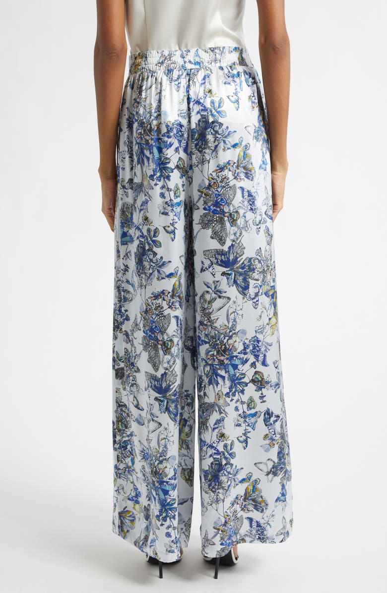 L'AGENCE Lillian Butterfly Print Wide Leg Silk Pants, Alternate, color, Grey Multi Watercolr Butterfly