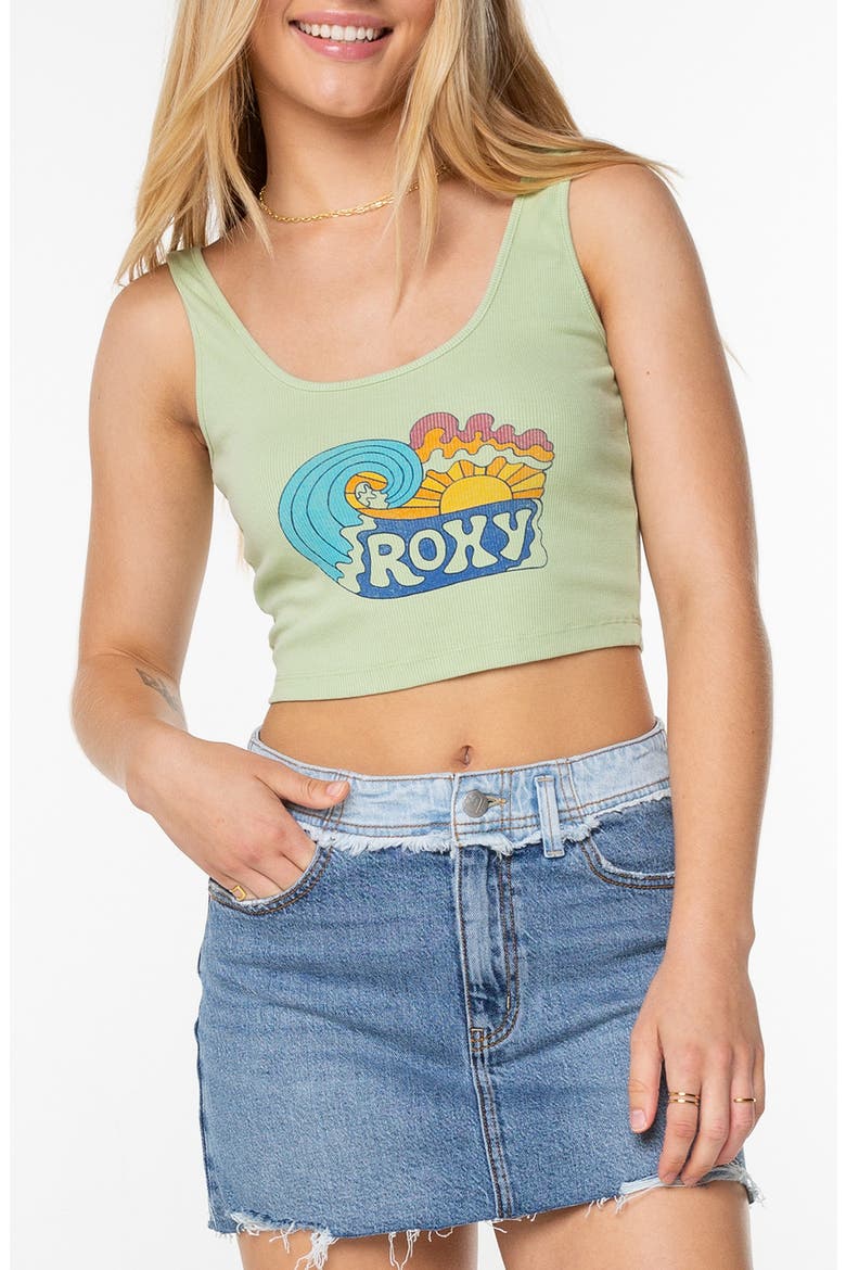 Grateful for Nature Crop Rib Graphic Tank, Main, color, TARRAGON