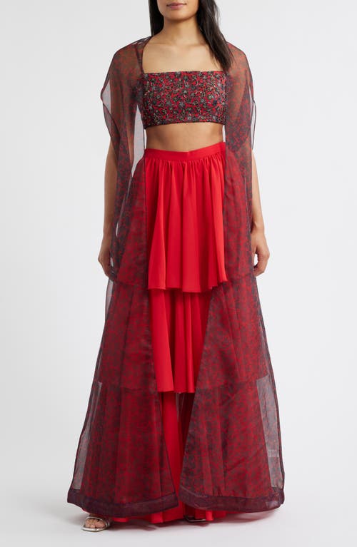 Sani Mirza Choli & Palazzo Pants Set with Dupatta in Scarlet Fleur  product