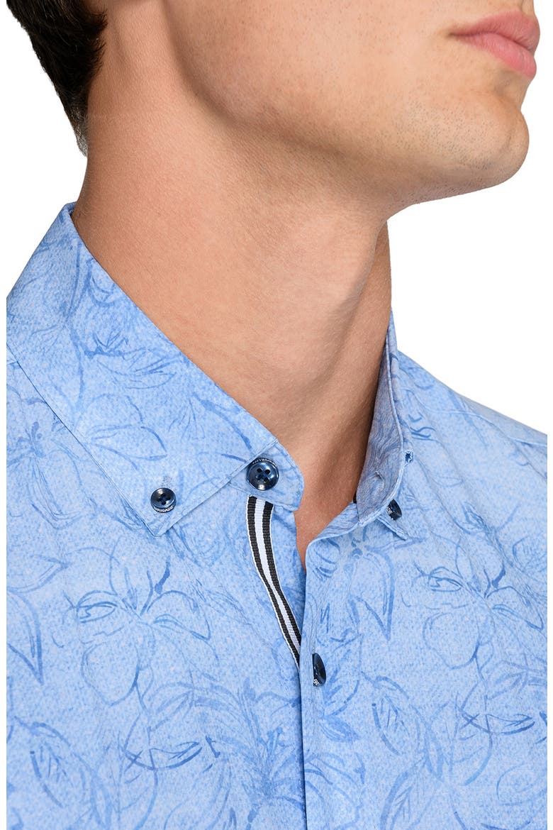 Scribble Floral Print Woven Short Sleeve Basic, Alternate, color, DENIM