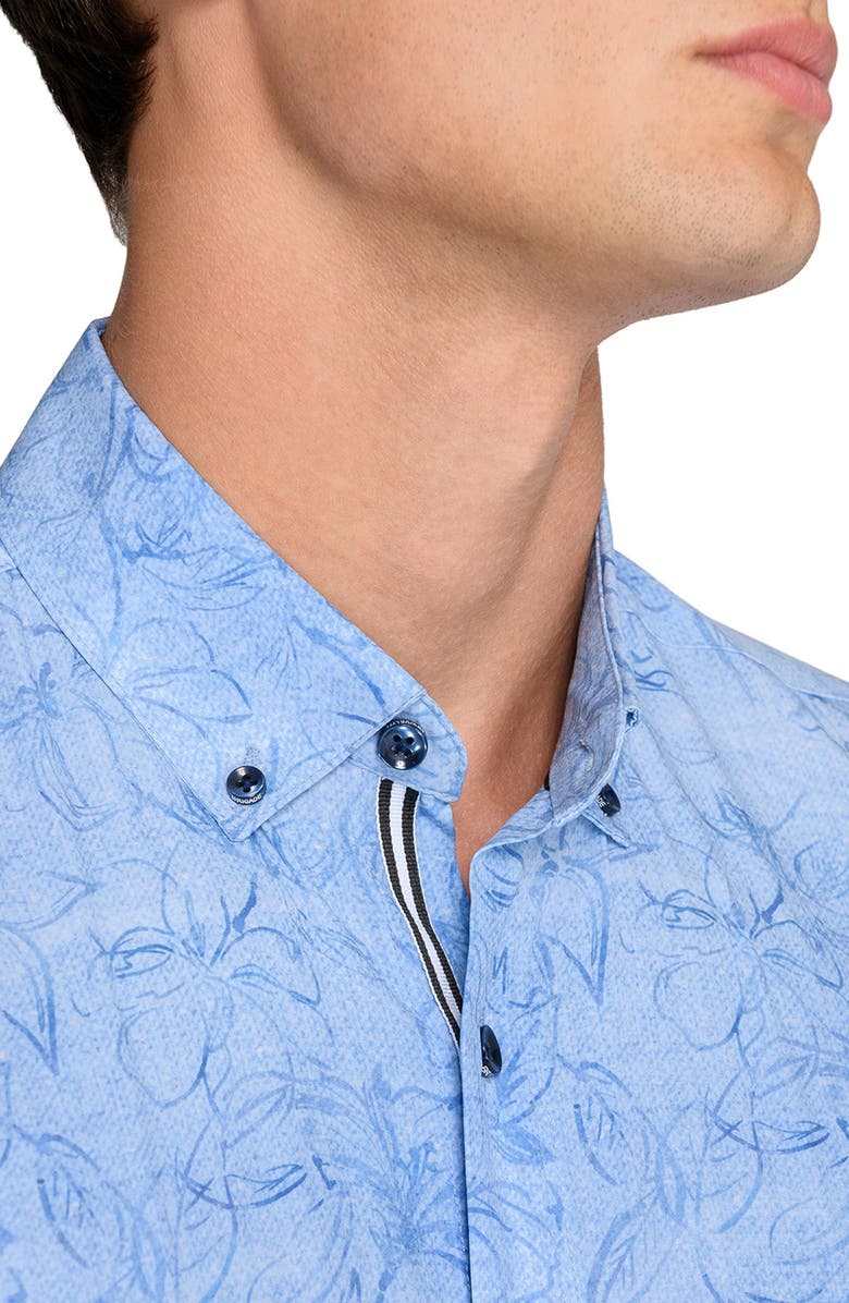 Brooklyn Brigade Scribble Floral Print Woven Short Sleeve Basic, Alternate, color, Denim