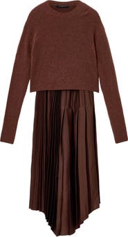 AllSaints Jax Wool Blend Sweater & Pleated Sleeveless Dress