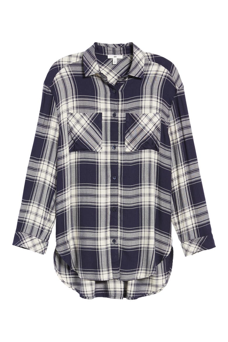 Oversize Flannel Shirt, Alternate, color, NAVY PEACOAT ROSE PLAID