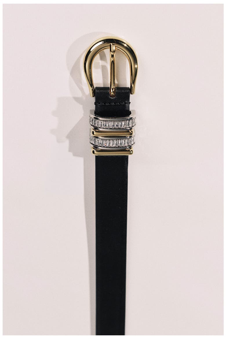 Hollyhock Crystal Leather Belt, Alternate, color, BLACK/ GOLD/ SILVER/ CRYSTAL