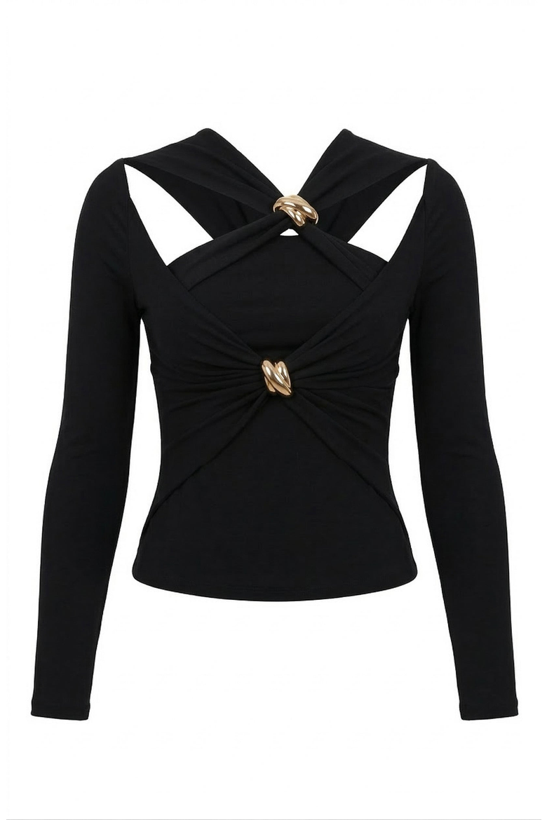 Cutout Twist Front Top with Gold Hardware, Alternate, color, Black