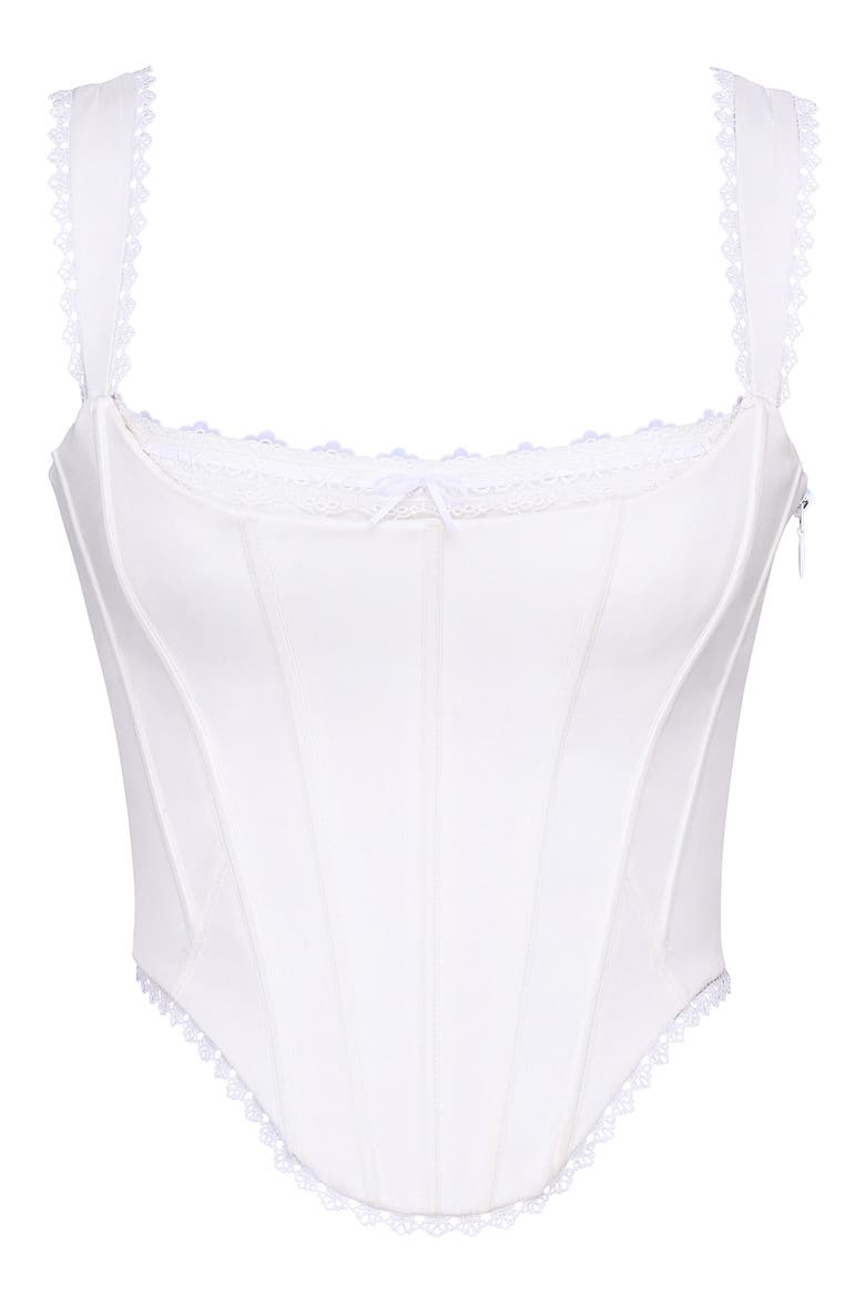 Adina Lace Trim Stretch Cotton Corset Top, Alternate, color, CLOUD DANCER