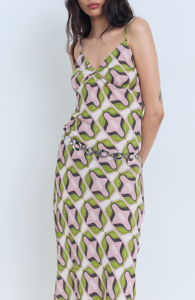 MANGO Abstract Print Midi Dress, Alternate, color, Pastel Pink