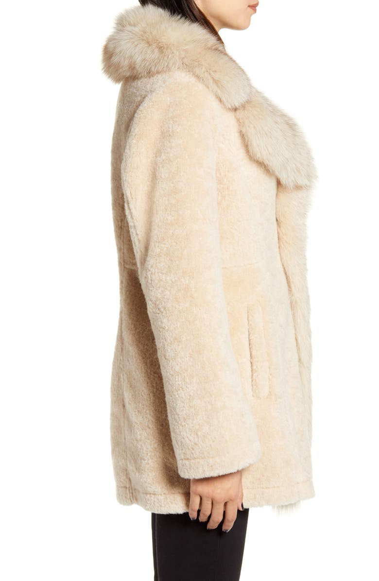 Derek Lam 10 Crosby Genuine Shearling & Fox Fur Coat, Alternate, color, 