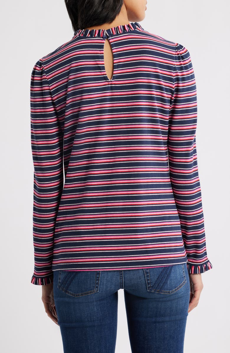 Caslon<sup>®</sup> Ruffle Detail Top, Alternate, color, Navy- Pink Alli Stripe