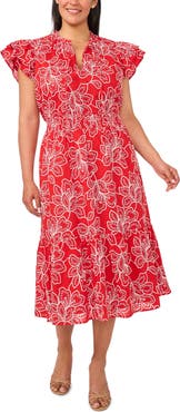 CeCe Floral Eyelet Lace Midi Dress