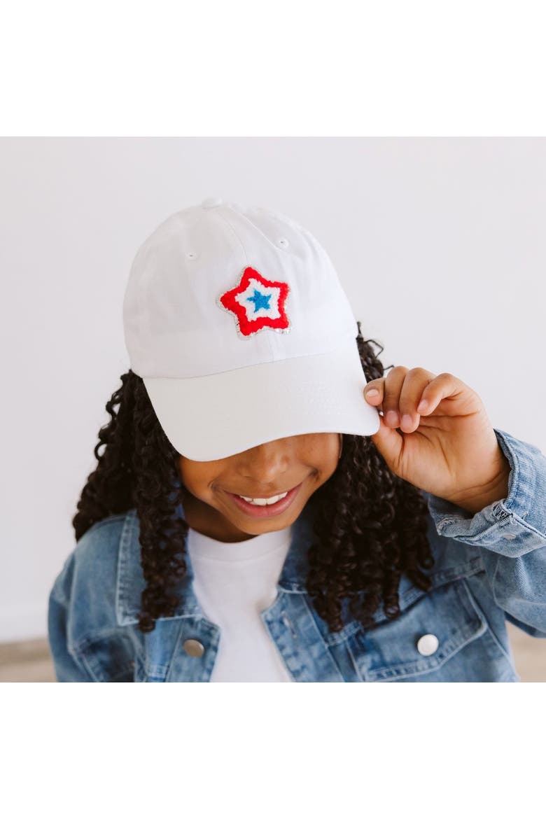 Patriotic Star Patch Baseball Hat, Alternate, color, White