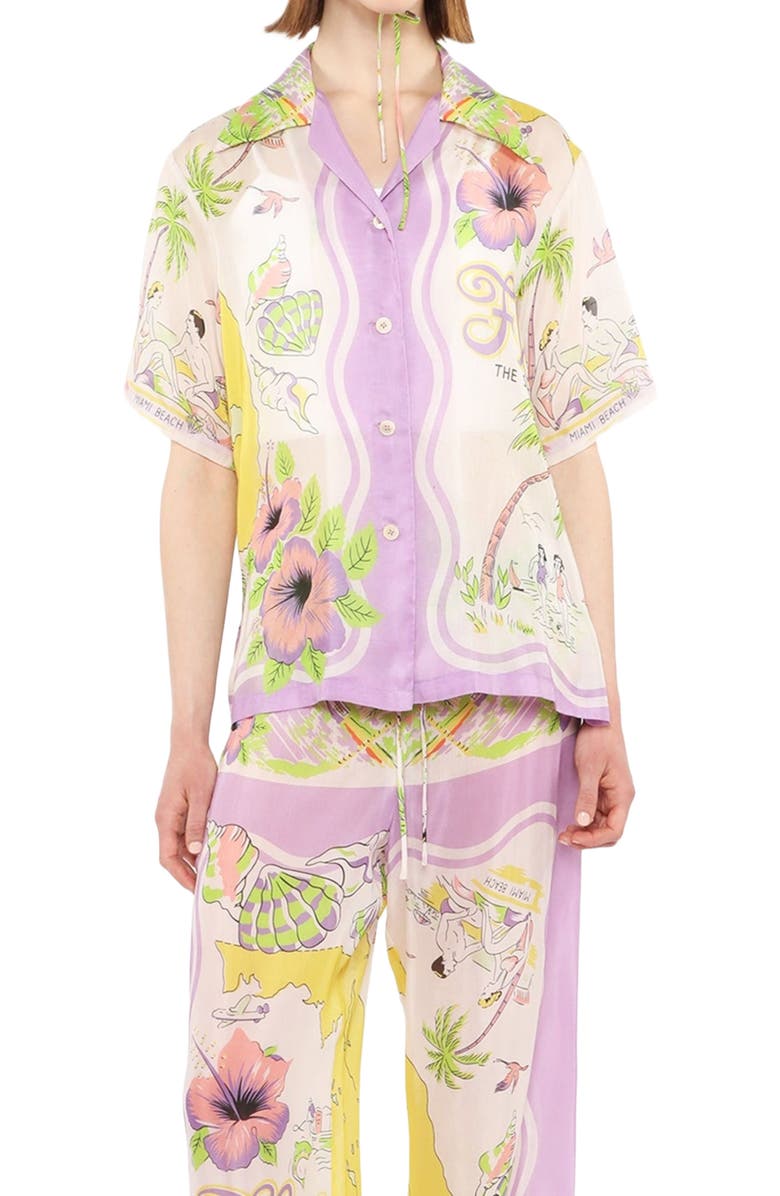 Anna Sui Florida Silk Voile Collared Pajama Top, Main, color, 