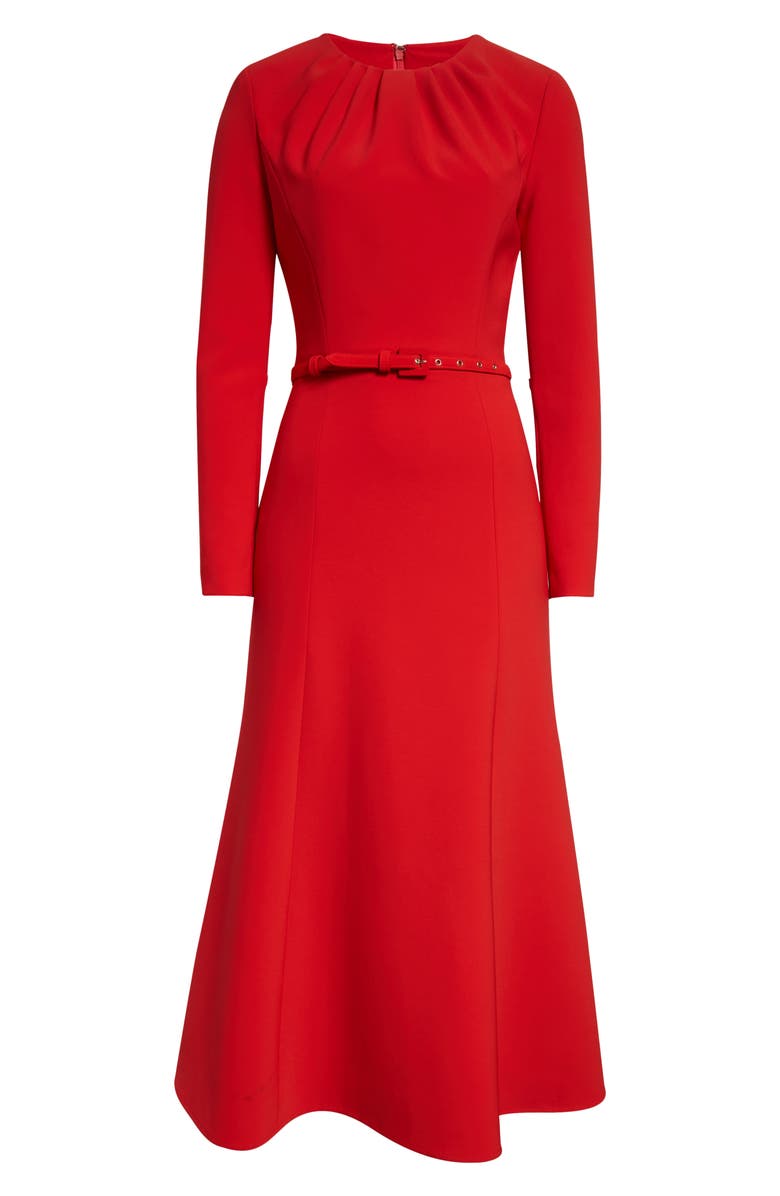 Carolina Herrera Pleated Long Sleeve Crepe Dress, Alternate, color, Scarlet