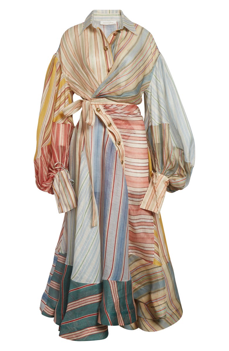 Zimmermann Rebellion Asymmetric Stripe Long Sleeve Linen & Silk Shirtdress, Alternate, color, Spliced Stripes