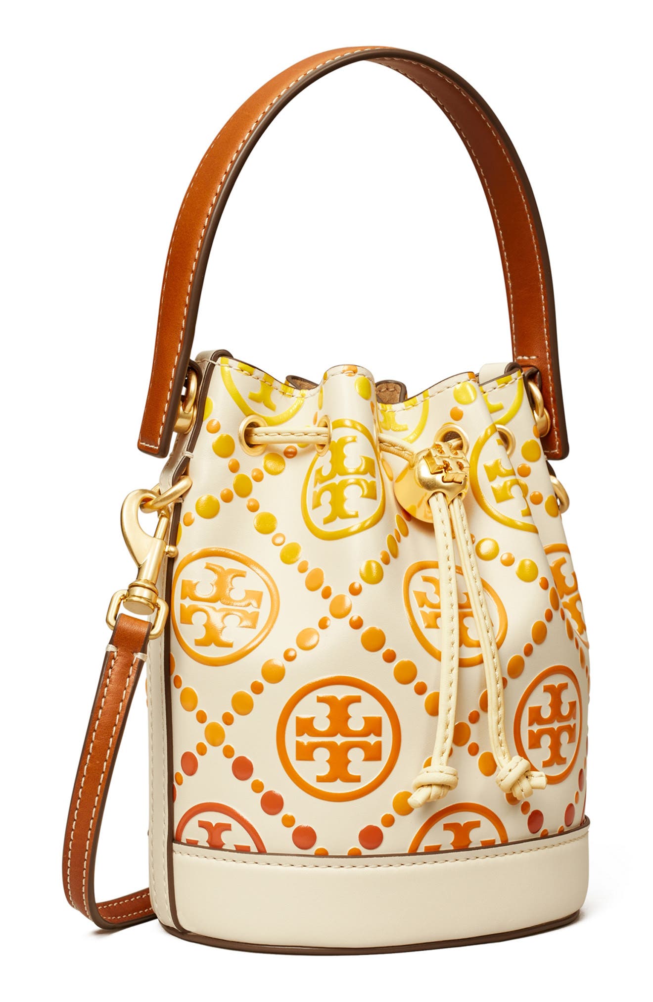 Tory Burch Mini T Monogram Embossed Leather Bucket Bag, Alternate, color, 