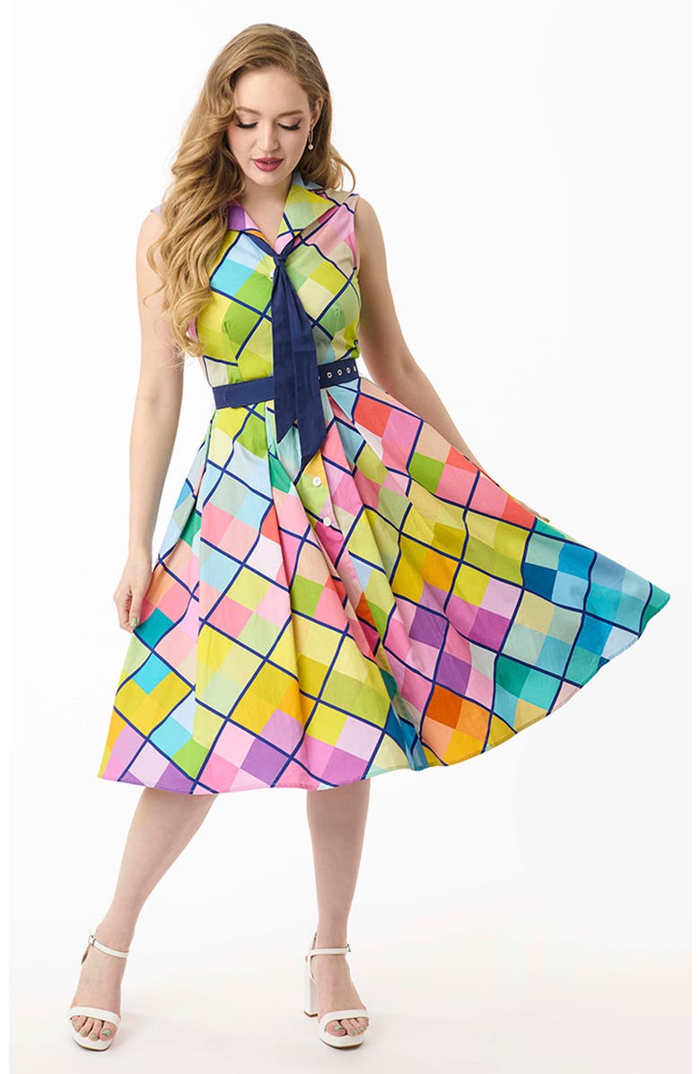 Unique Vintage 1950s Edith Swing Dress, Main, color, Rainbow Diamond