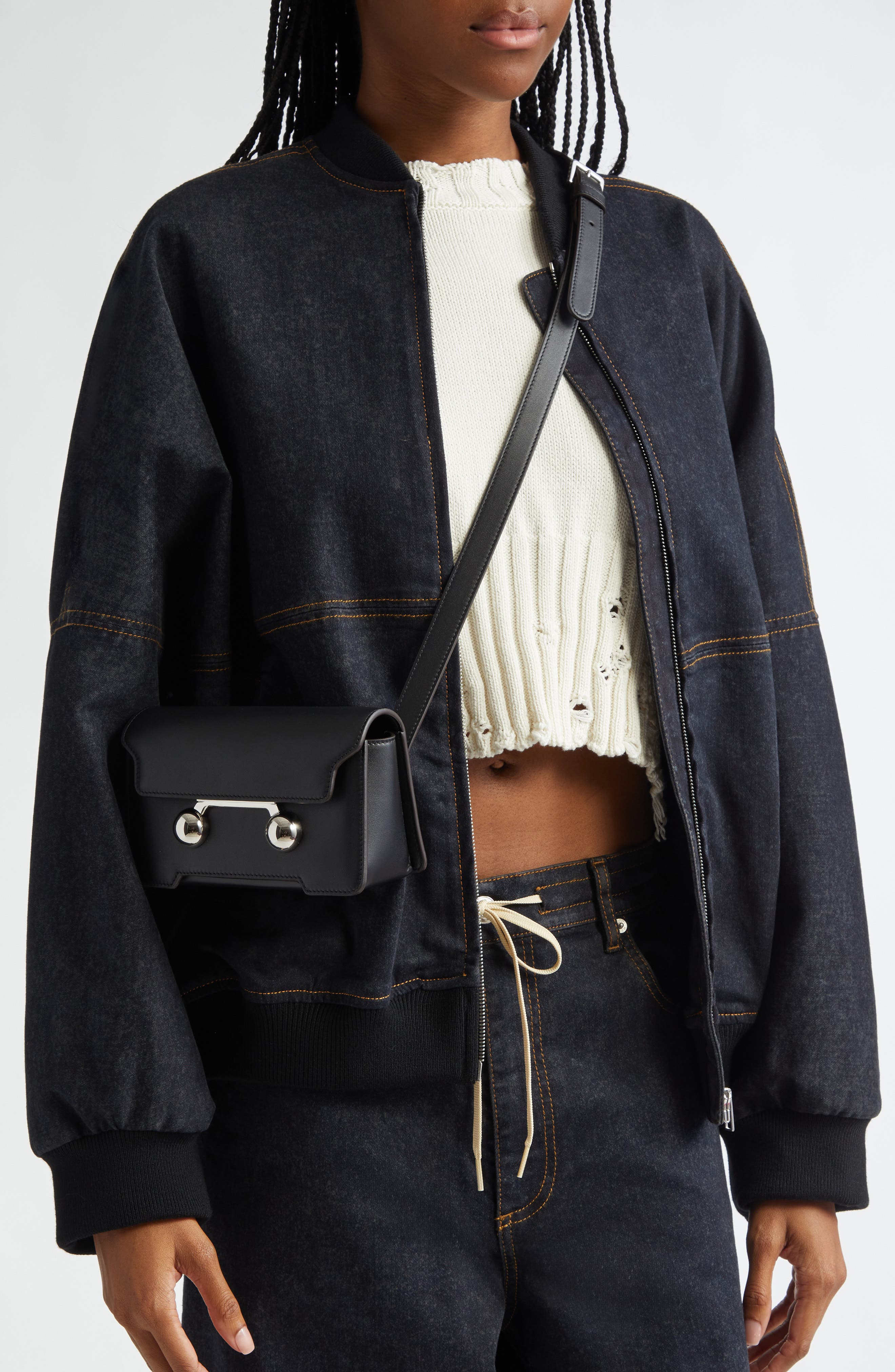 Marni Trunkaroo Leather Crossbody Bag, Alternate, color, 