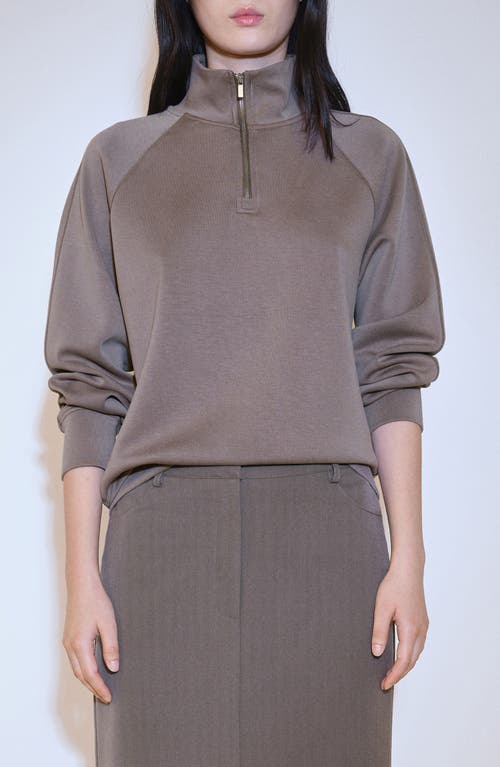 Shop Mango Half Zip Sweatshirt In Medium Brown