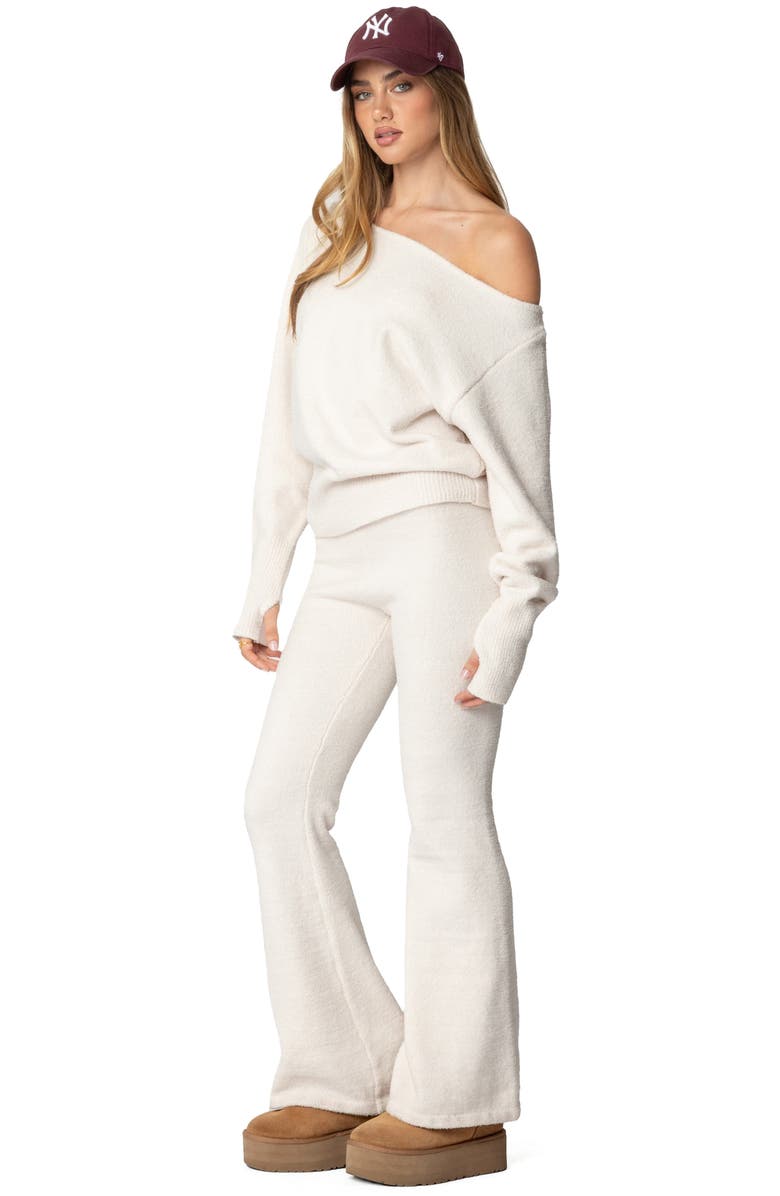 EDIKTED Plush Flare Pants, Alternate, color, Cream