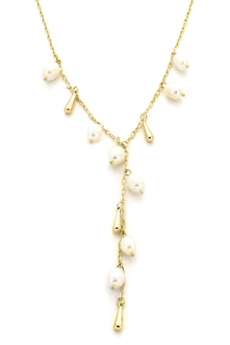 Freshwater Pearl Y-Necklace, Main, color, WHITE/ GOLD