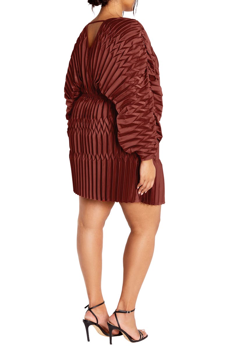 City Chic Pleated Long Sleeve Cocktail, Alternate, color, Sienna