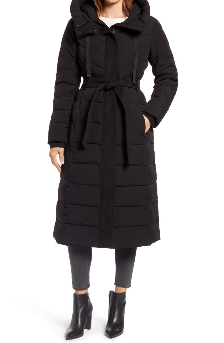 Ellen Tracy Belted Hooded Quilted Coat, Main, color, 
