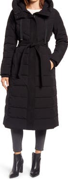 Ellen Tracy Belted Hooded Quilted Coat