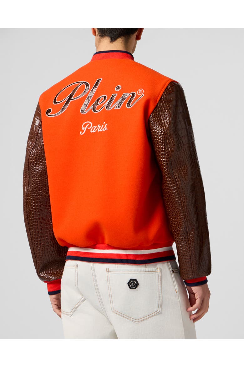 Varsity Bomber Cocco Sleeves Paris Men, Alternate, color, orange