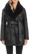 GORSKI Genuine Shearling Short Jacket with Embroidery, Belt