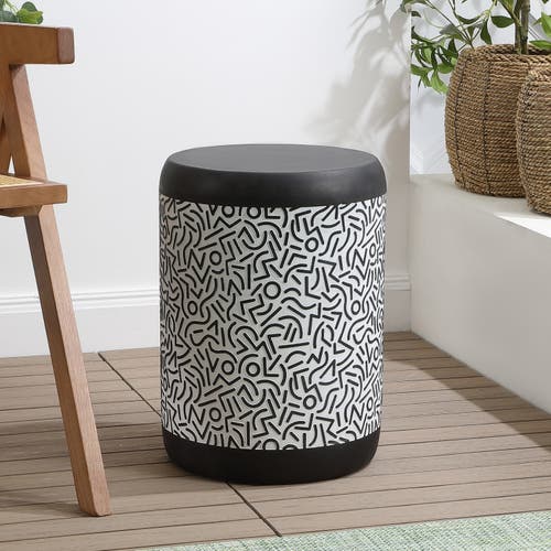 Shop Jonathan Y Indi 17.75" Modern Bohemian Geometric Drum Garden Stool In Black/white