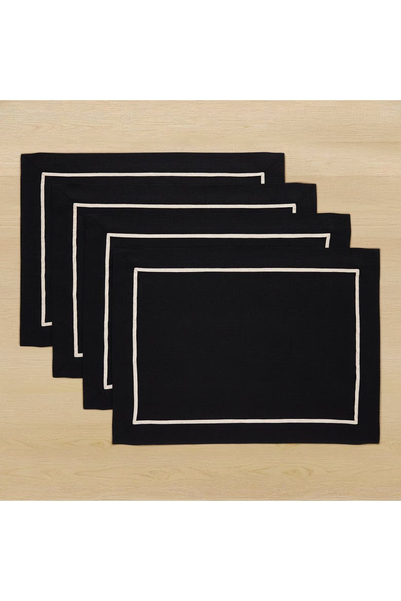 Linen Placemats Set of 4, 14 x 19" - Kensington, Main, color, Black