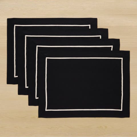 Linen Placemats Set of 4, 14 x 19 Inch for Dining Table, Holiday and Everyday Table Decor - Kensington