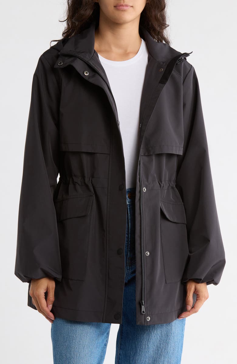 Bernardo Hooded Long Raincoat, Alternate, color, Black