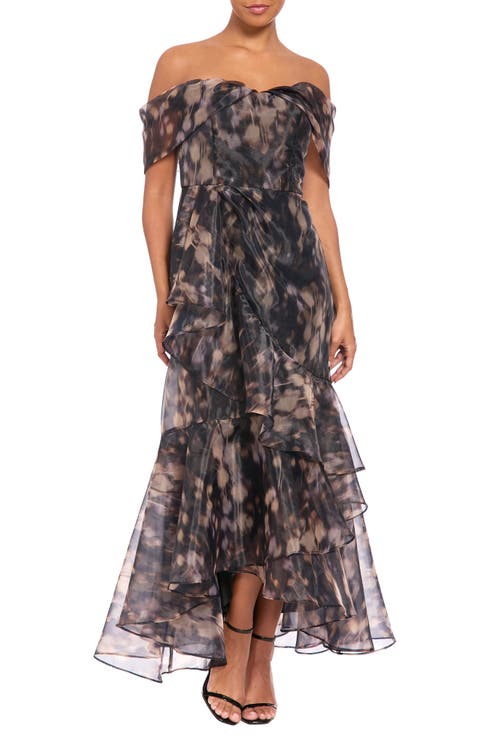 Print Off-the-Shoulder Organza Gown