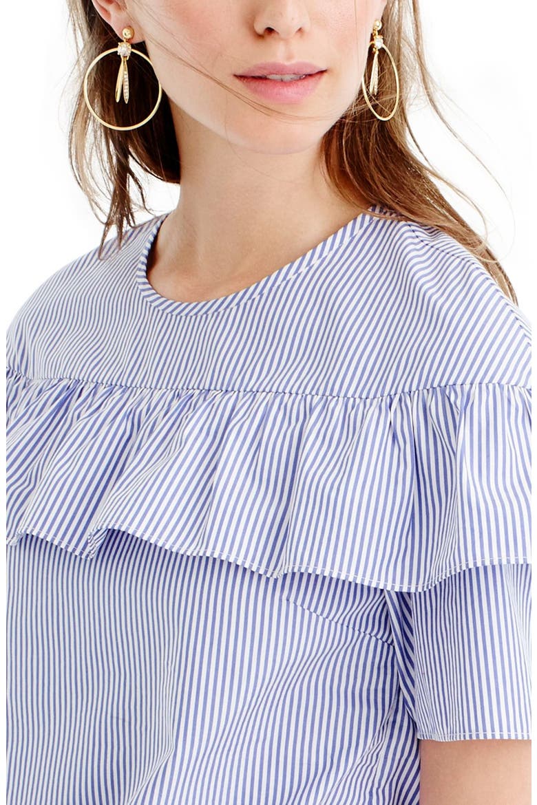J.Crew 'Edie' Ruffle Top, Alternate, color, BLUE STRIPE