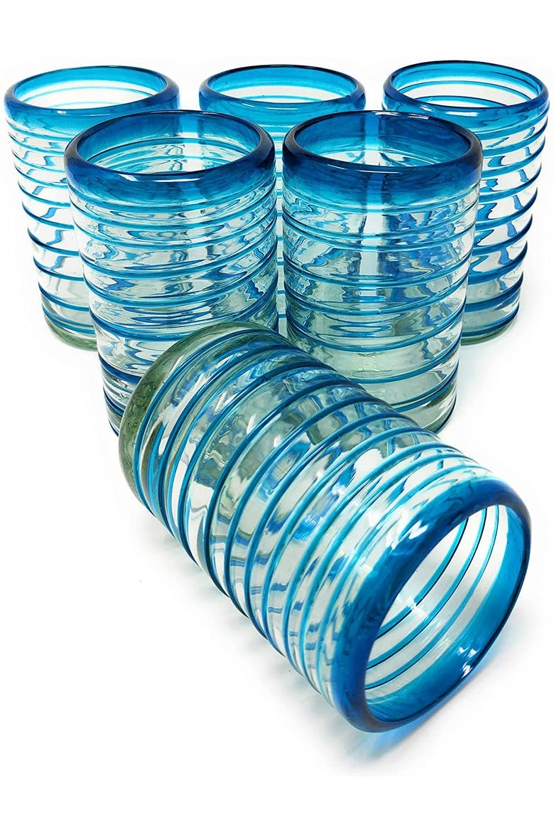 Spiral Design Drinking Glasses - Set of 6, Alternate, color, Aqua