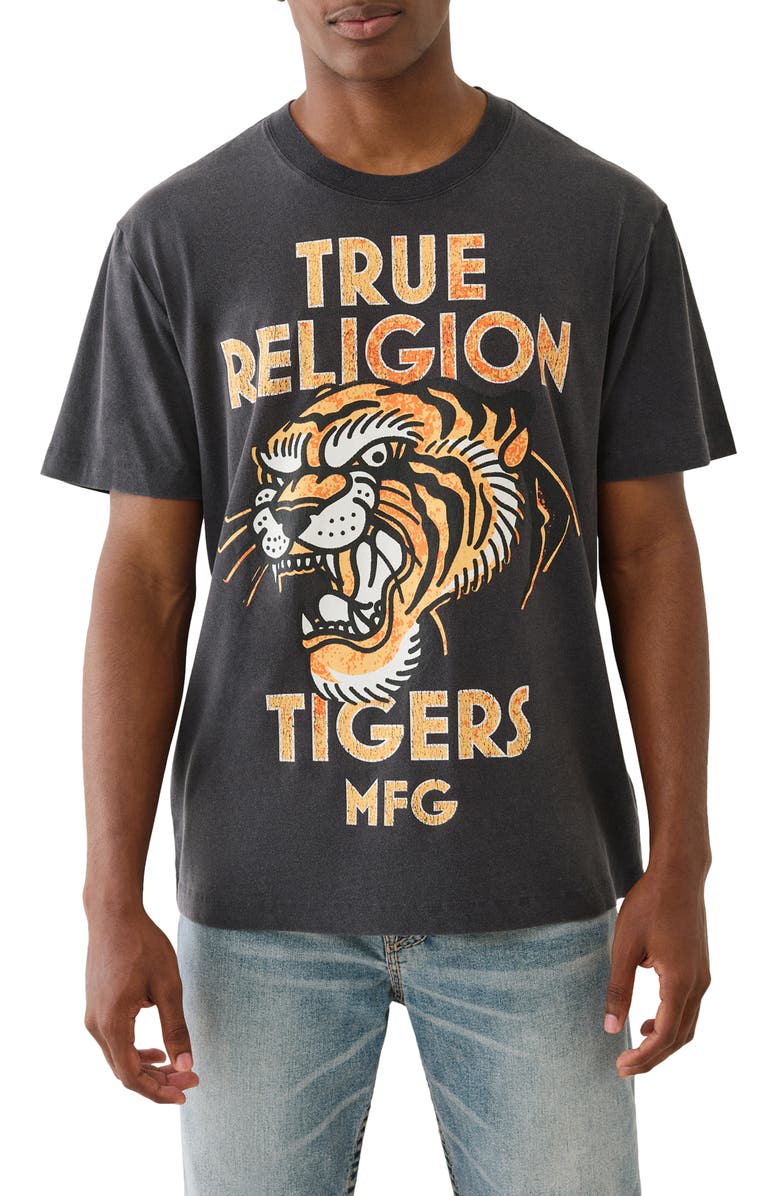 True Religion MFG Tiger Cotton Graphic T-Shirt, Main, color, Jet Black