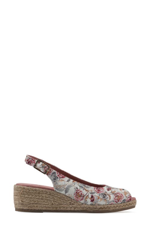 White Mountain Footwear Maize Slingback Wedge Sandal In White/pink Floral Fabric