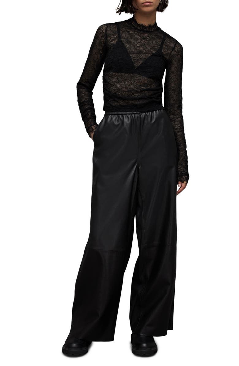 AllSaints Francesco Long Sleeve Lace Top, Alternate, color, 