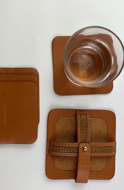 Deux Mains Woven Square Coasters In Brown
