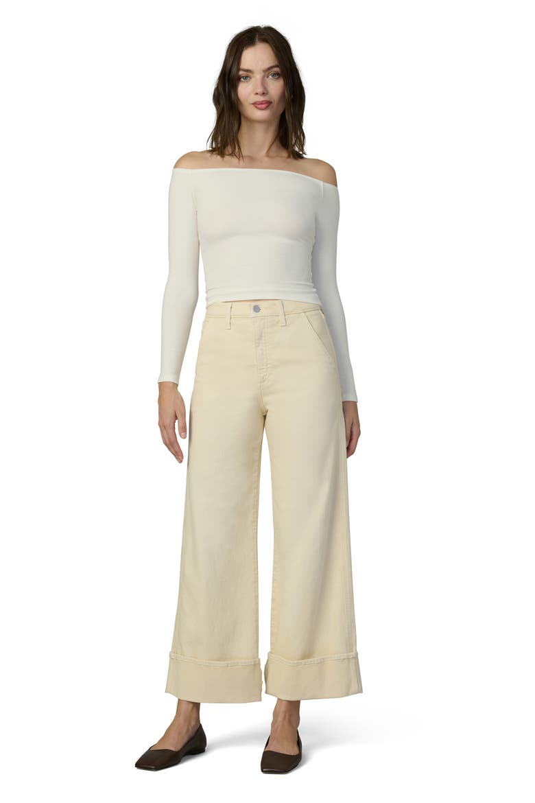 The Trixie Cuff High Waist Wide Leg Trouser Jeans, Alternate, color, CREME BRULEE