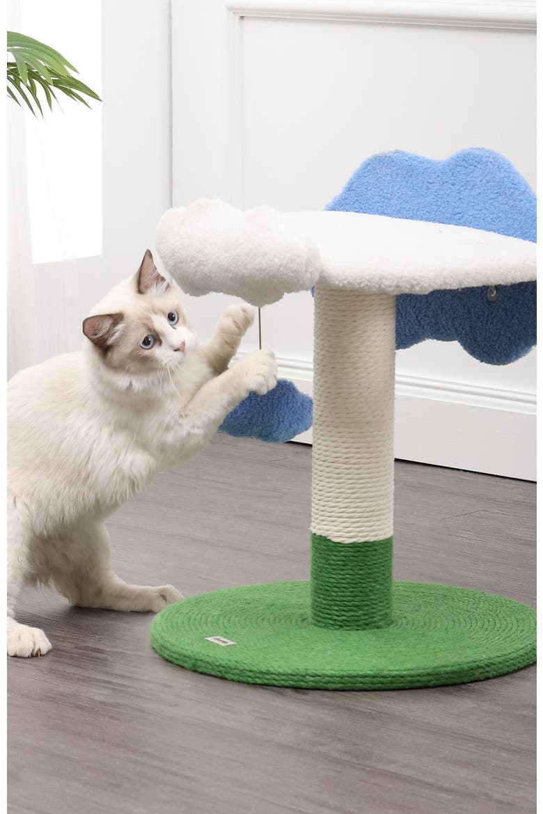 Sami 21.5" Modern Jute Cloud Cat Tree with Scratching Post, Alternate, color, White/Blue/Green