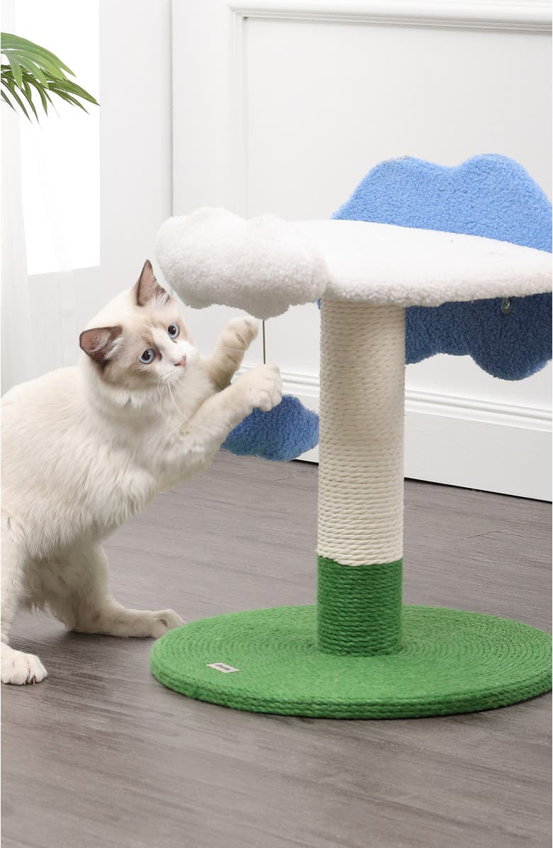 The Licker Store Sami 21.5" Modern Jute Cloud Cat Tree with Scratching Post, Alternate, color, White/Blue/Green