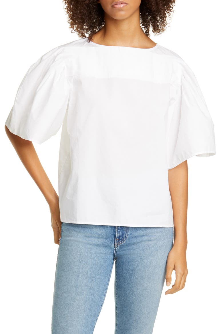 Canova Puff Sleeve Cotton PoplinTop, Main, color, WHITE