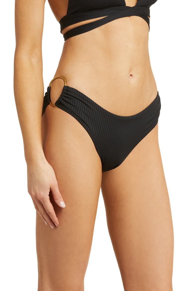 Pin Up Star Ribbed Bikini Bottoms, Alternate, color, BLACK ECORIB