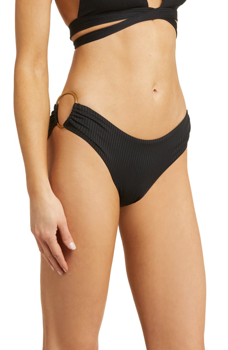 Vitamin A<sup>®</sup> Pin Up Star Ribbed Bikini Bottoms, Alternate, color, Black Ecorib